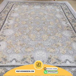 کاور فرش و روفرشی کشدار طرح فرش بسیار زیبا جدید رنگ طوسی ترکیب کرم طلایی کد ROU1671 (ویدیو زنده)