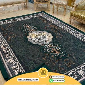 روفرشی کشدار(کاور فرش) و فرشینه زمینه سبز کد RH 2235