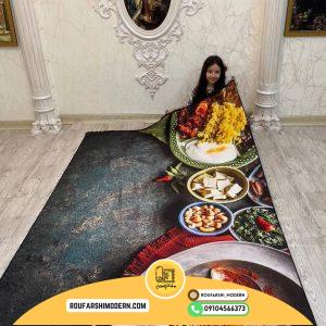 فرشینه با رویه مخمل و زیره نمد 1000 گرم ترمزدار طرح آشپزخونه CODE:RH 0745