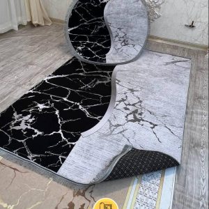 فرشینه نمدی رویه مخمل با نمد 1000 گرم | طرح مدرن رنگ طوسی مشکی RH 2165